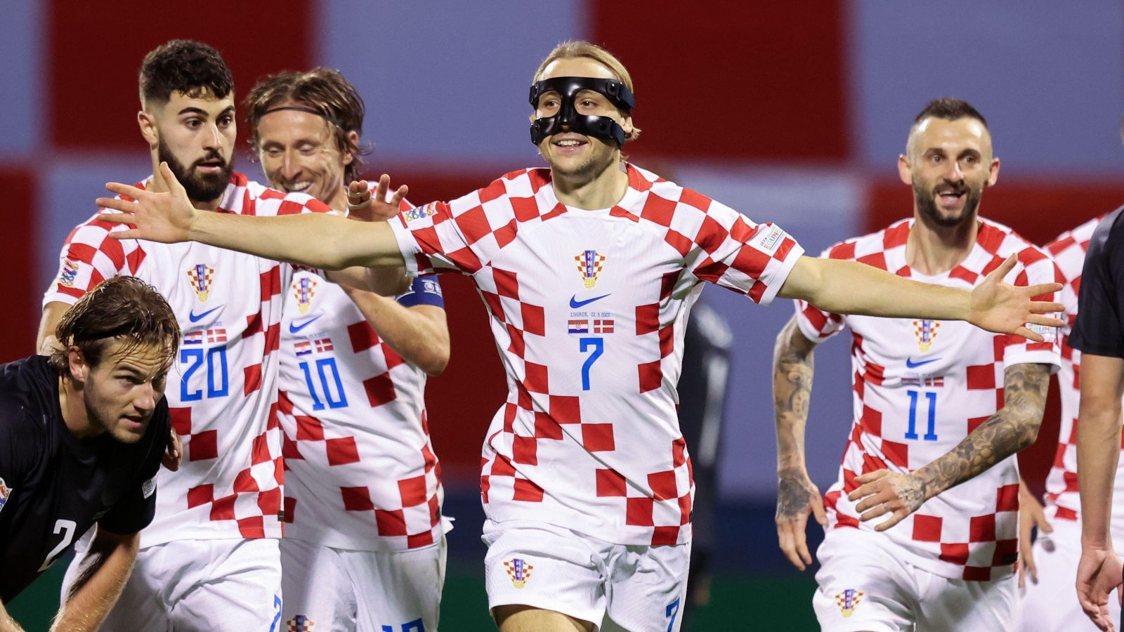 Croatia ,midfielder Lovro Majer celebrates scoring a goal
