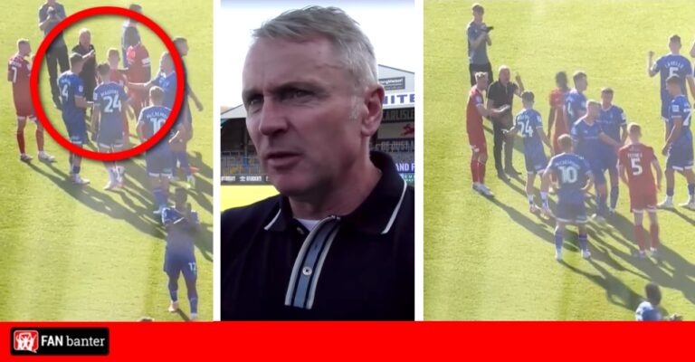 Ex-Carlisle participant restrained by teammates after clashing together with his outdated supervisor Paul Simpson